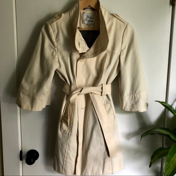 Cream button belted coat floral lined - Picture 3 of 6